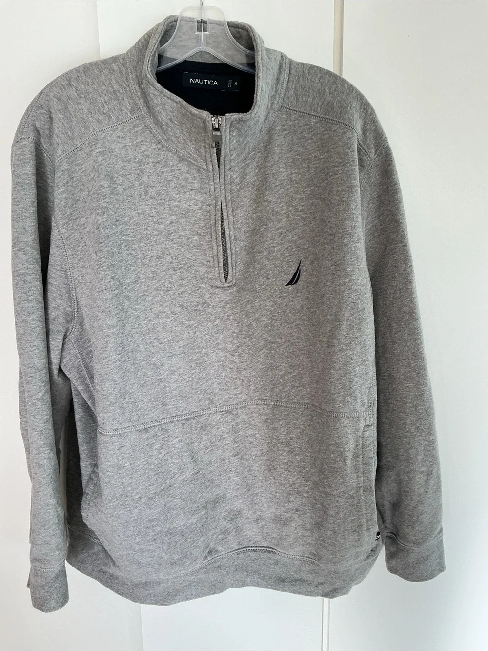Nautica Men's Light Gray Half-Zip Pullover with Nautical Logo